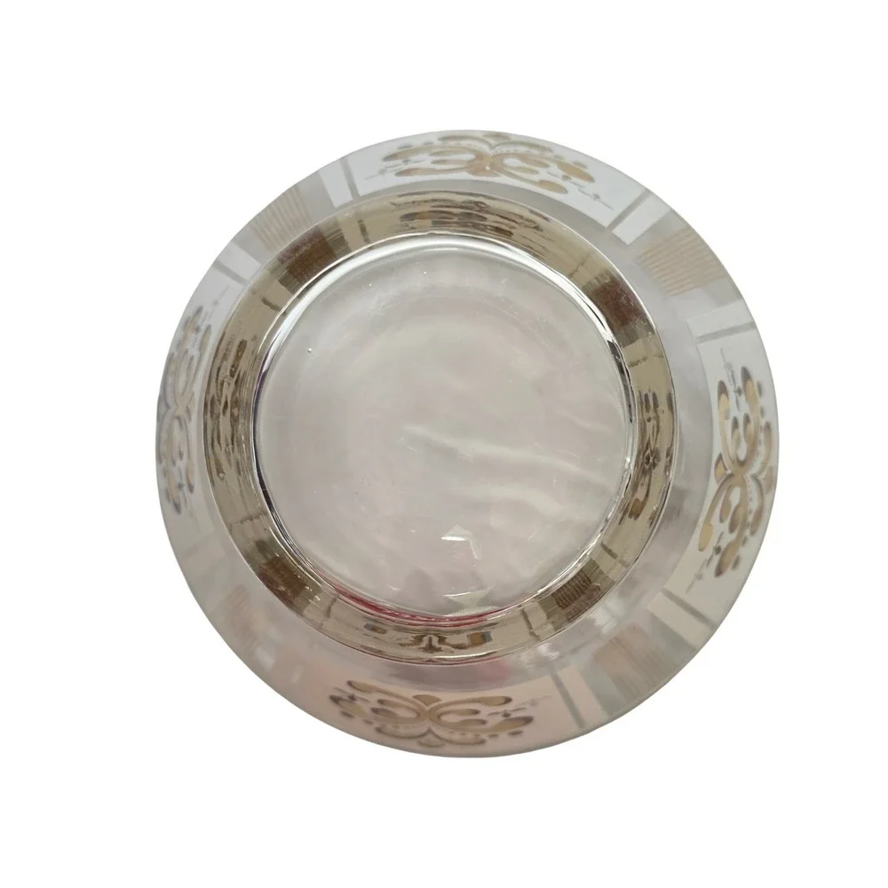 Vintage MCM Glass Bowl Gold Silver Fleur De Lis‎ Striped Mid Century Modern 11